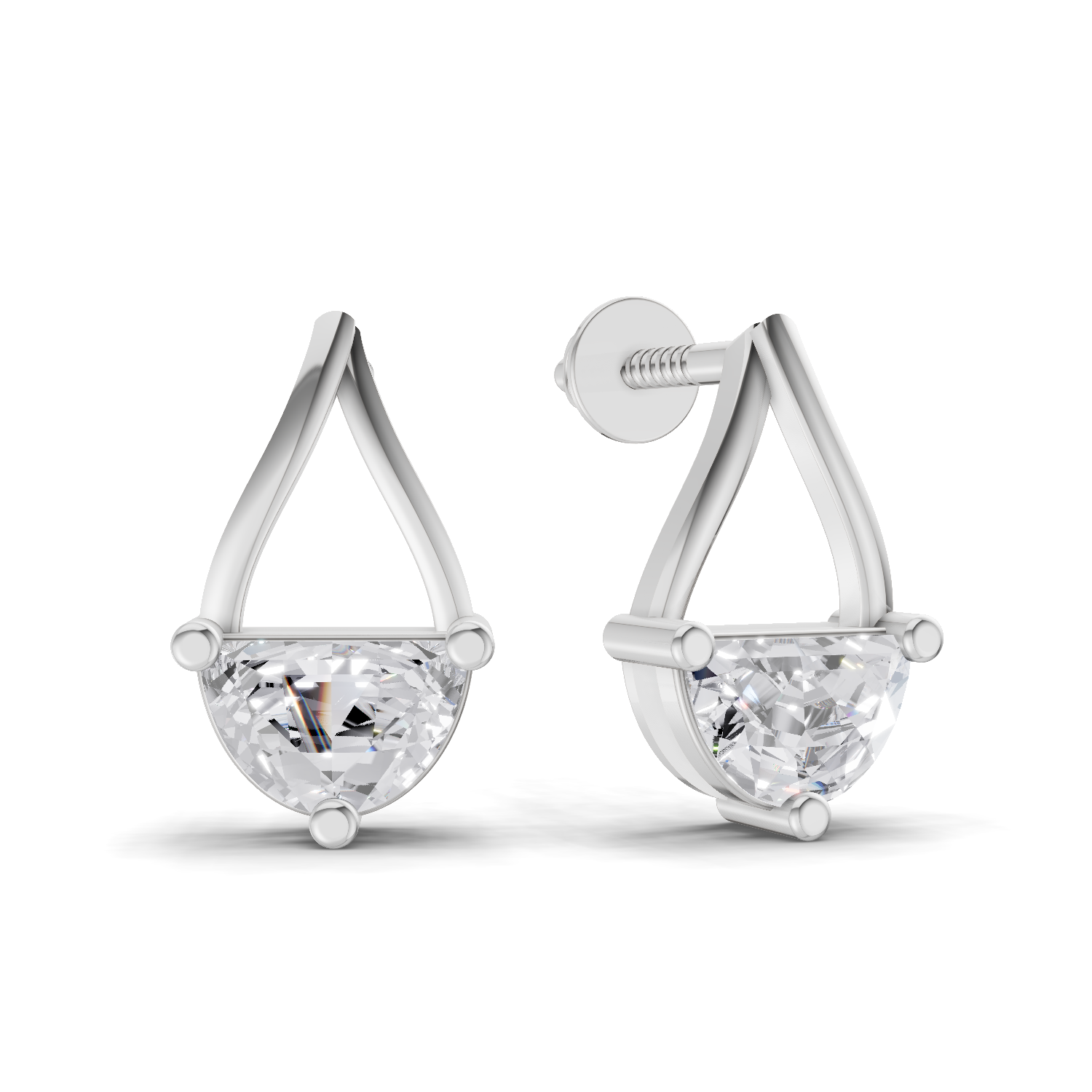 0.88 Carat Teardrop Arc Half-Moon Diamond Earrings 14K - White Gold