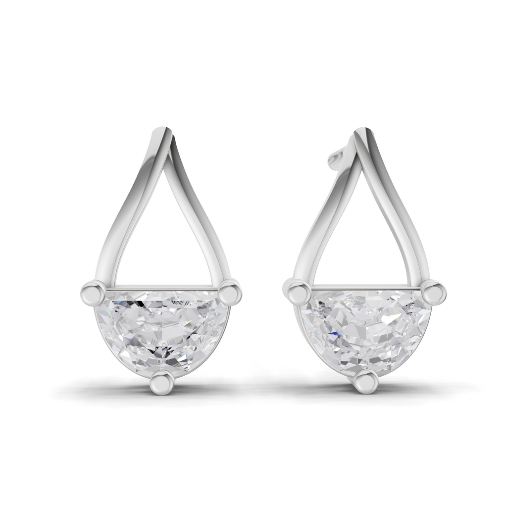 0.88 Carat Teardrop Arc Half-Moon Diamond Earrings 14K - White Gold
