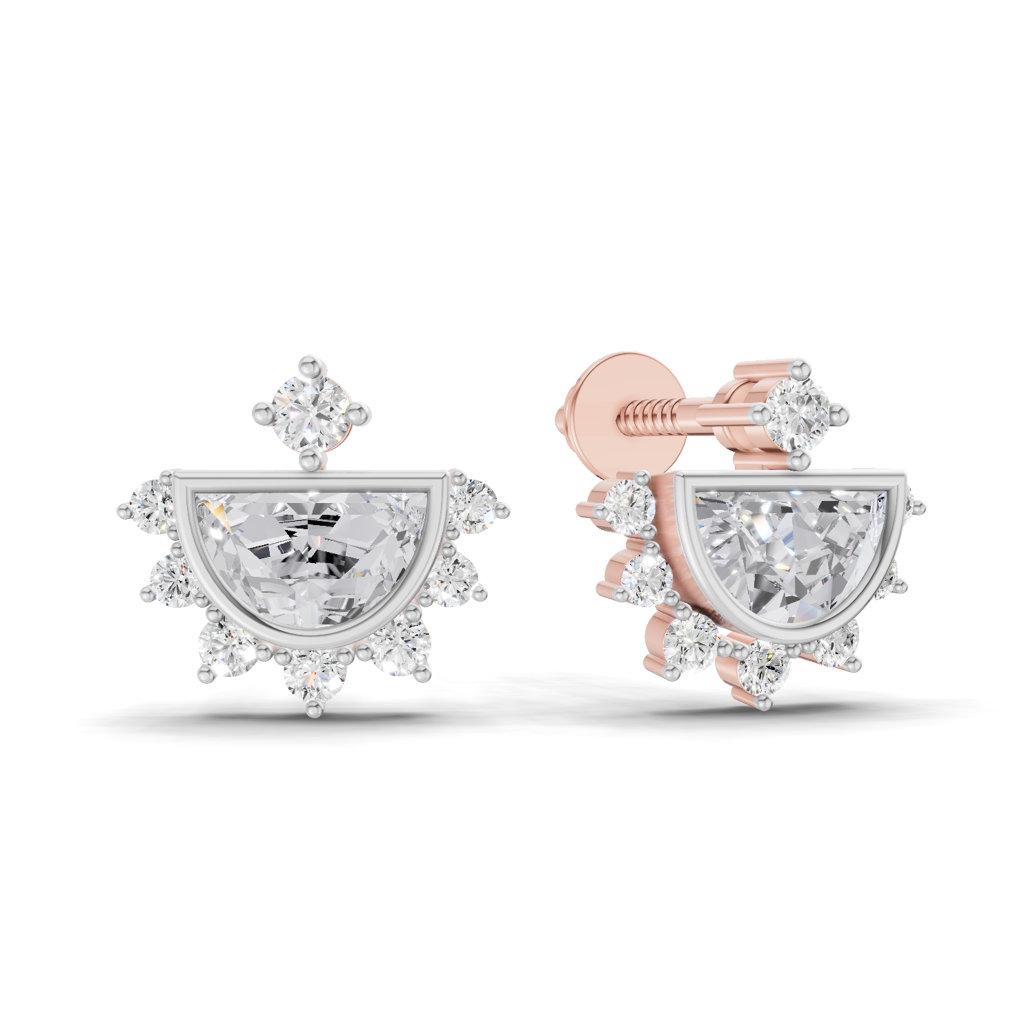 0.99 Carat Crown Diamond Earrings 14K - Rose Gold