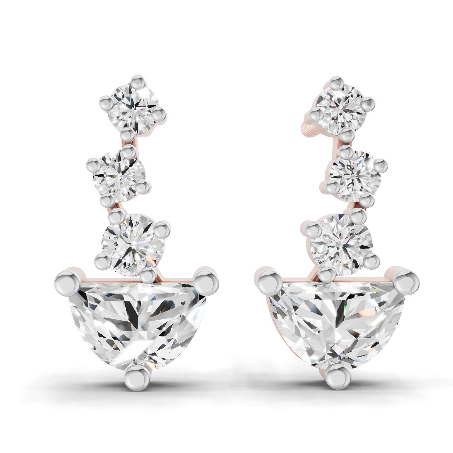 1.03 Carat trillion cut halfmoon Earrings 14K - Rose Gold
