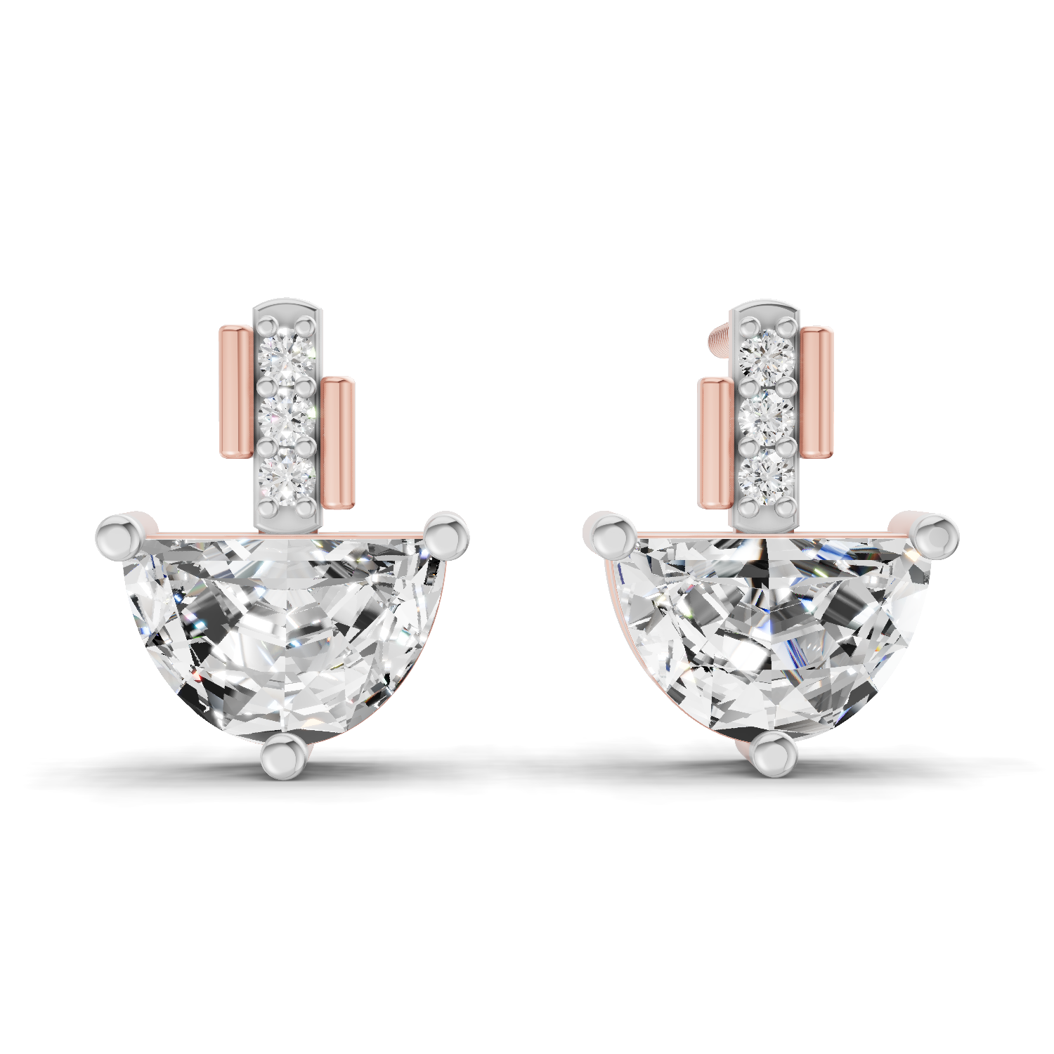1.8 Carat Half-Moon Diamond Stud Earrings 14K - Rose Gold