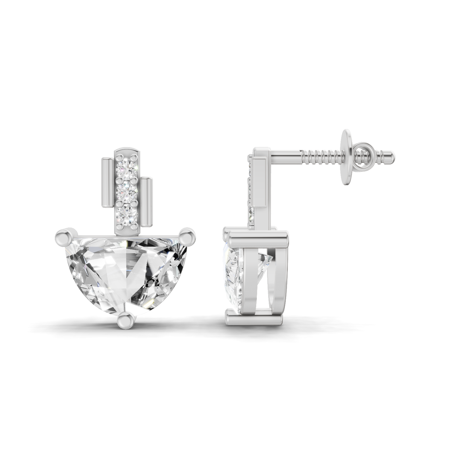 1.8 Carat Half-Moon Diamond Stud Earrings 14K - White Gold