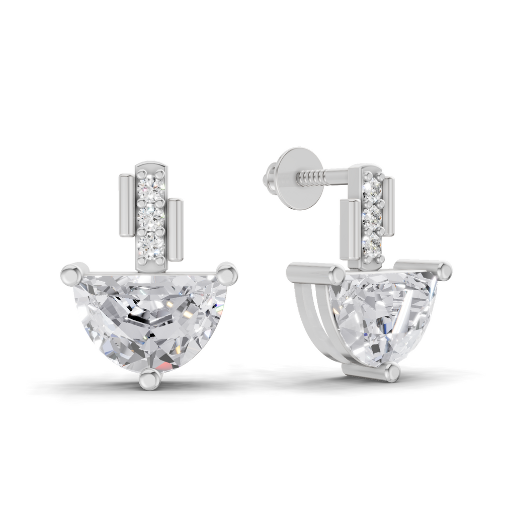 1.8 Carat Half-Moon Diamond Stud Earrings 14K - White Gold