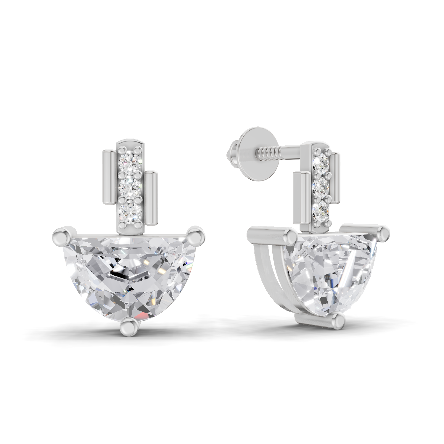 1.8 Carat Half-Moon Diamond Stud Earrings 14K - White Gold