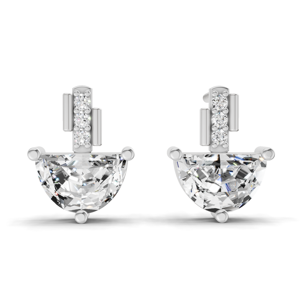 1.8 Carat Half-Moon Diamond Stud Earrings 14K - White Gold