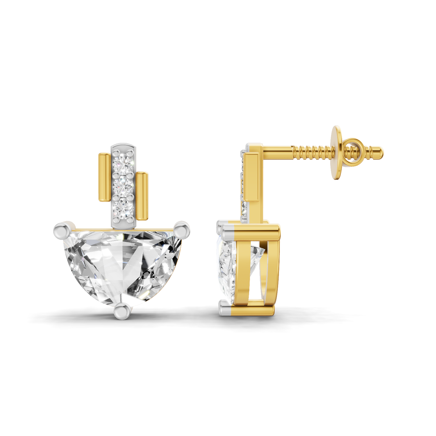 1.8 Carat Half-Moon Diamond Stud Earrings 14K