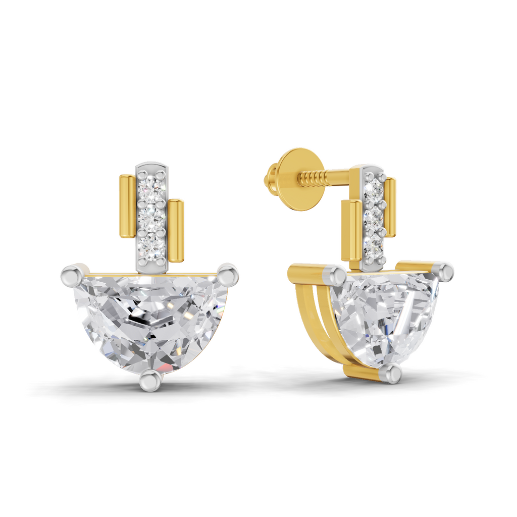 1.8 Carat Half-Moon Diamond Stud Earrings 14K