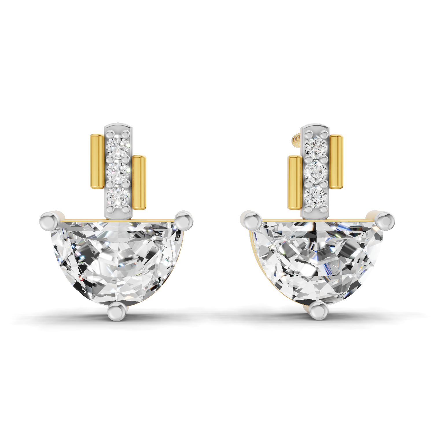 1.8 Carat Half-Moon Diamond Stud Earrings 14K