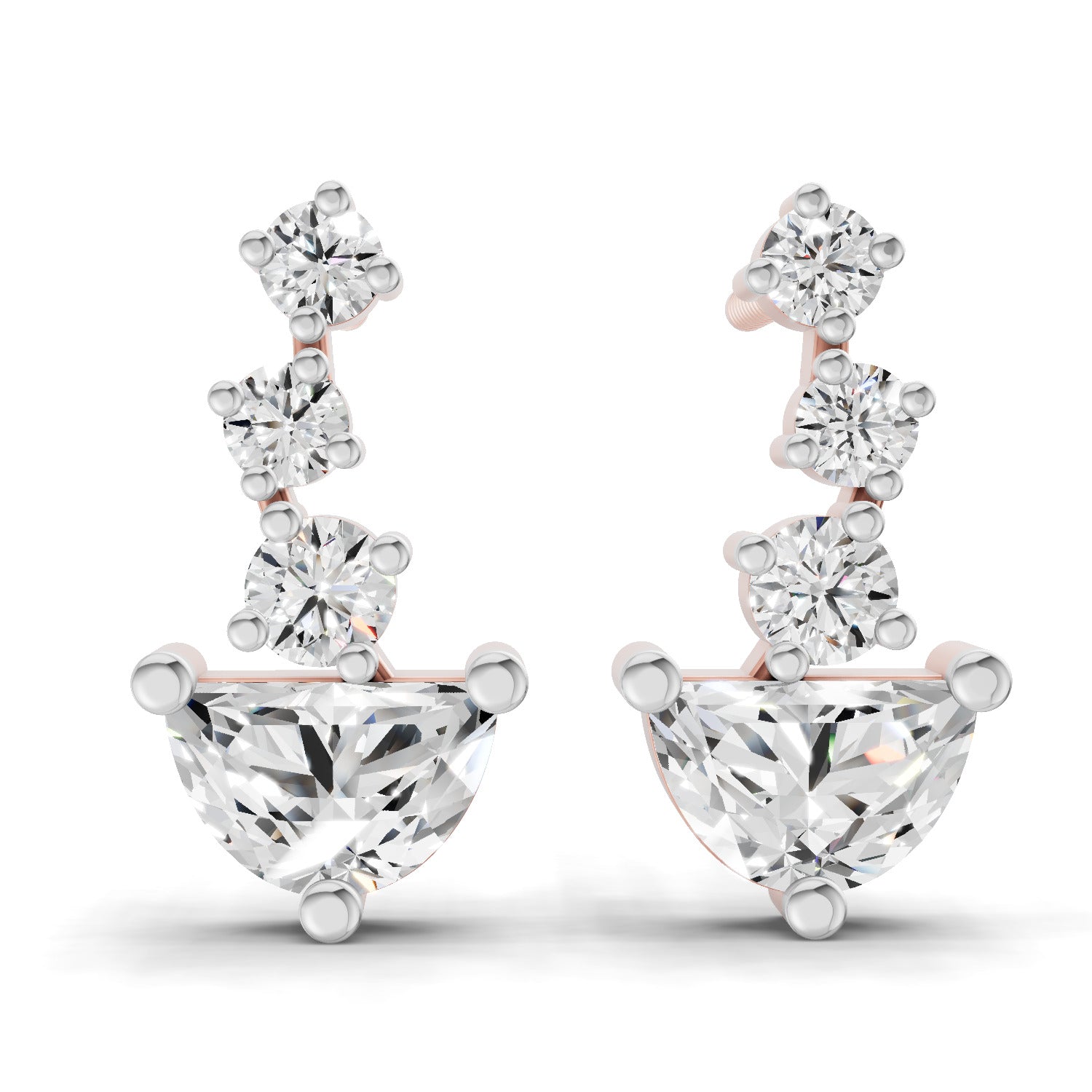 1.16 Carat Graduated Diamond Stud Earrings 14K - Rose Gold