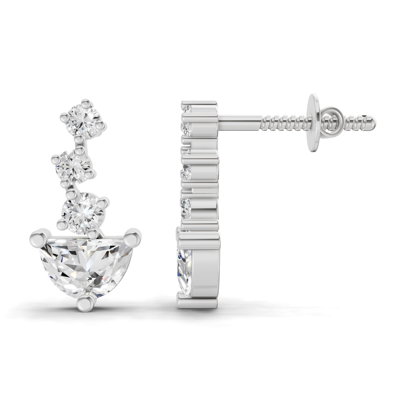1.16 Carat Graduated Diamond Stud Earrings 14K - White Gold