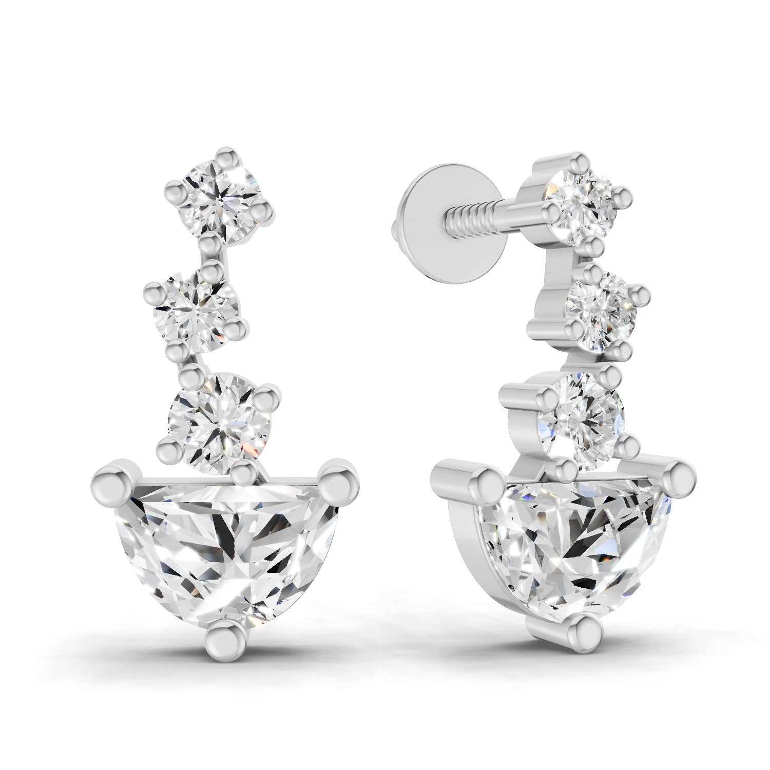 1.16 Carat Graduated Diamond Stud Earrings 14K - White Gold