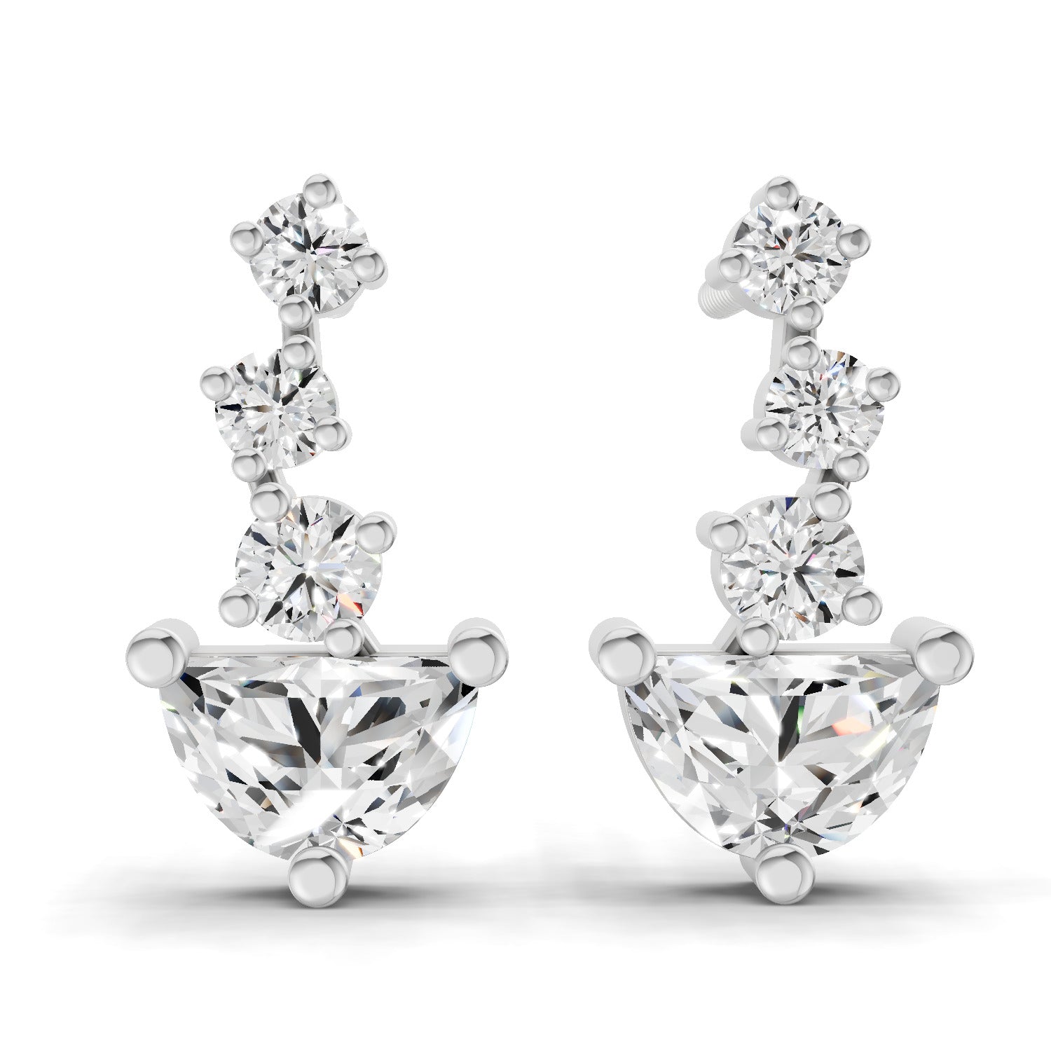 1.16 Carat Graduated Diamond Stud Earrings 14K - White Gold