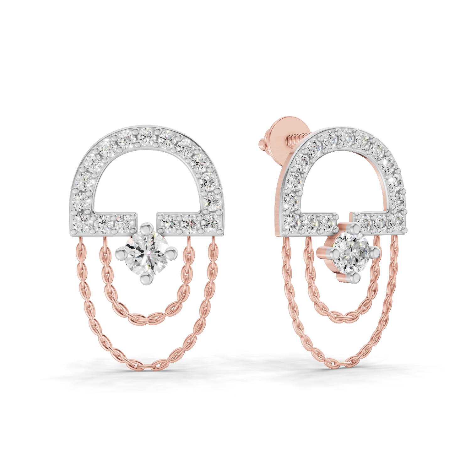 0.46 Carat Chain Drop Stud Earrings 14K - Rose Gold