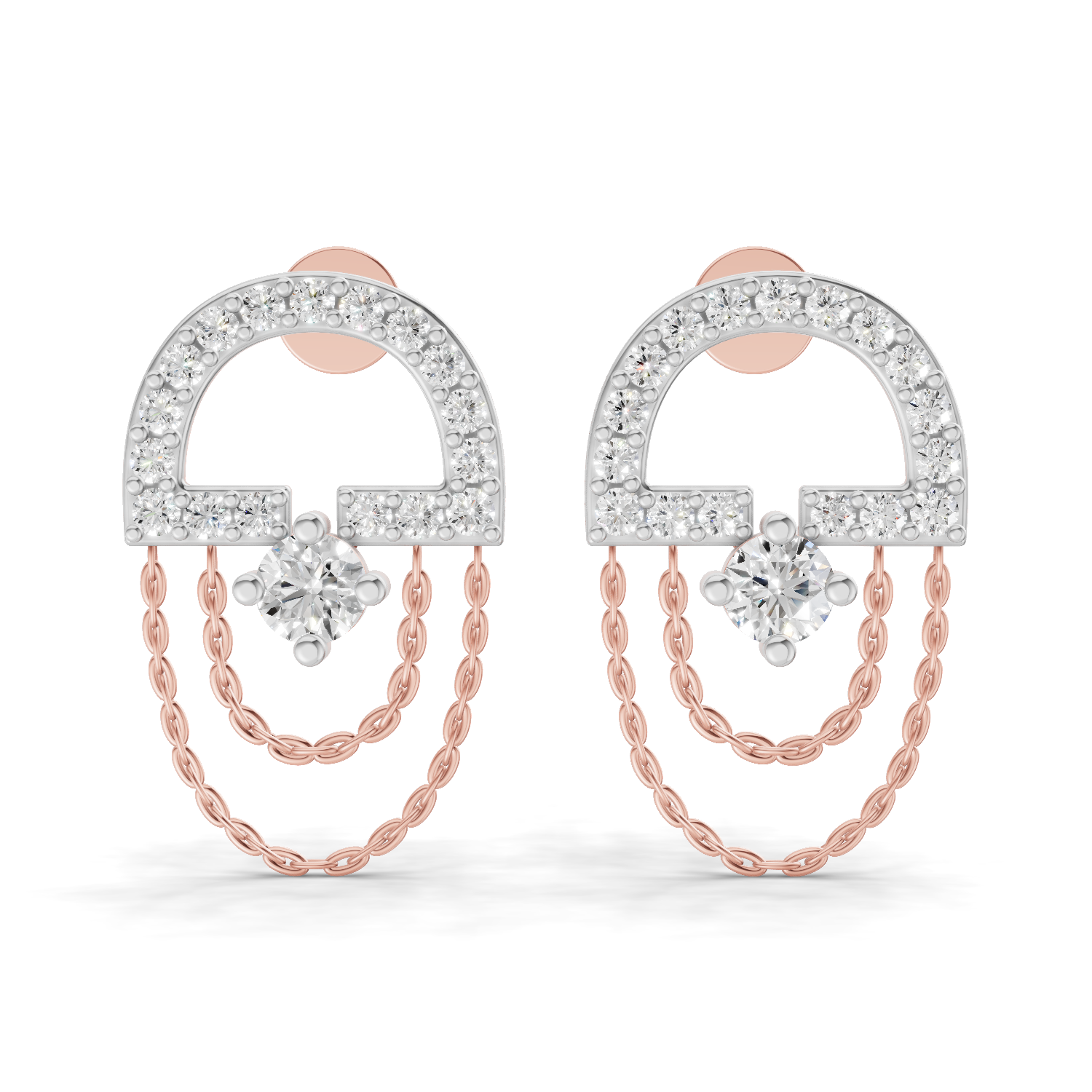 0.46 Carat Chain Drop Stud Earrings 14K - Rose Gold
