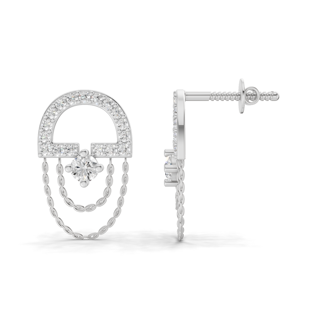 0.46 Carat Chain Drop Stud Earrings 14K - White Gold