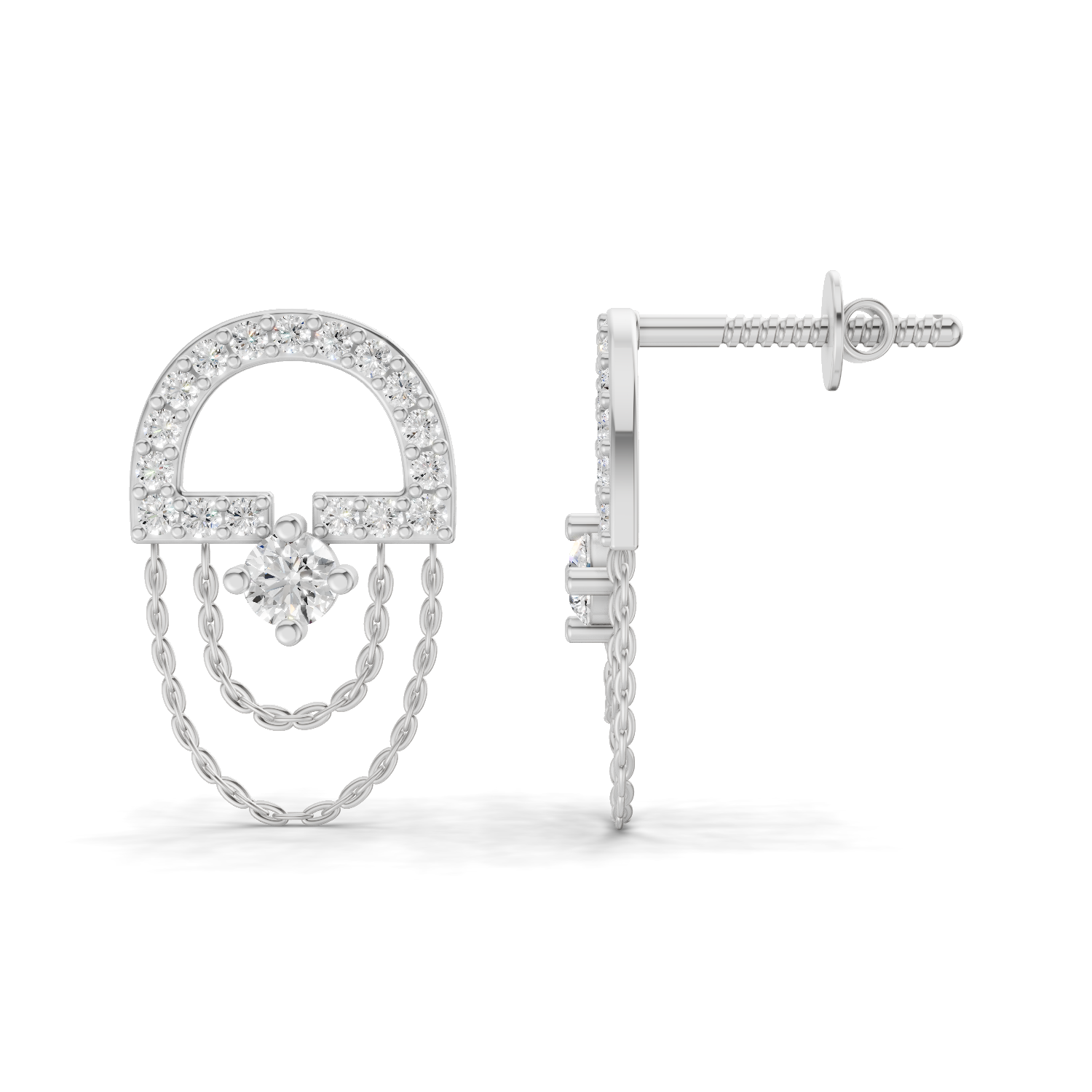 0.46 Carat Chain Drop Stud Earrings 14K - White Gold