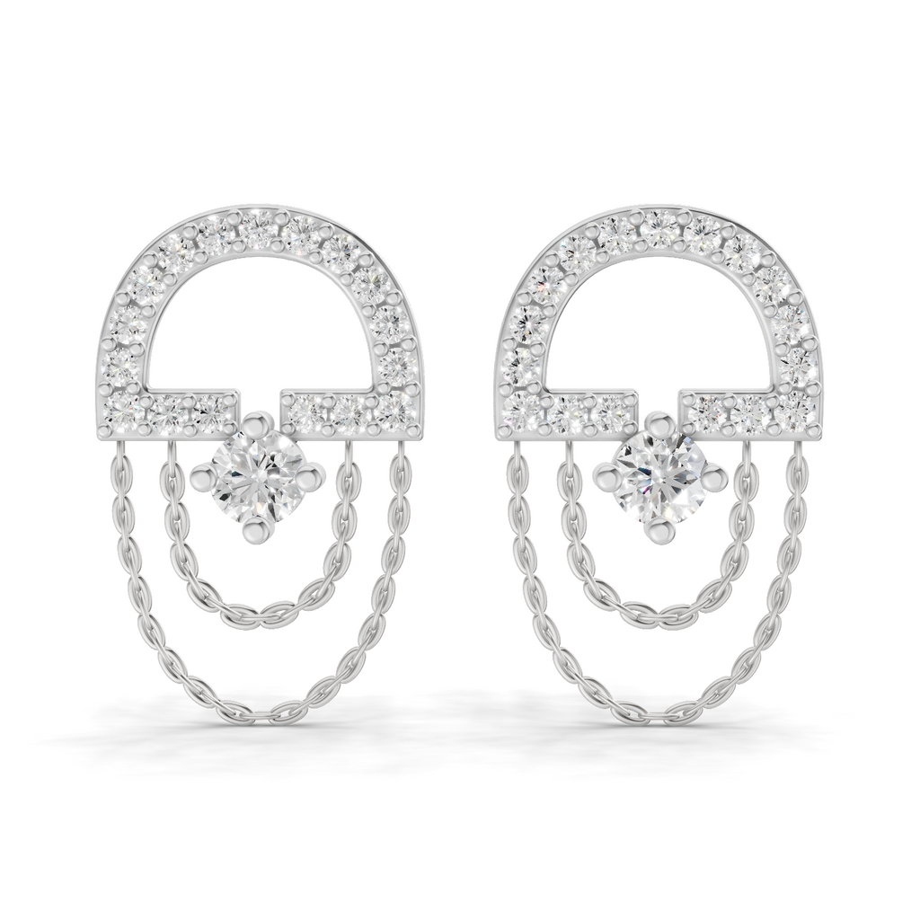 0.46 Carat Chain Drop Stud Earrings 14K - White Gold