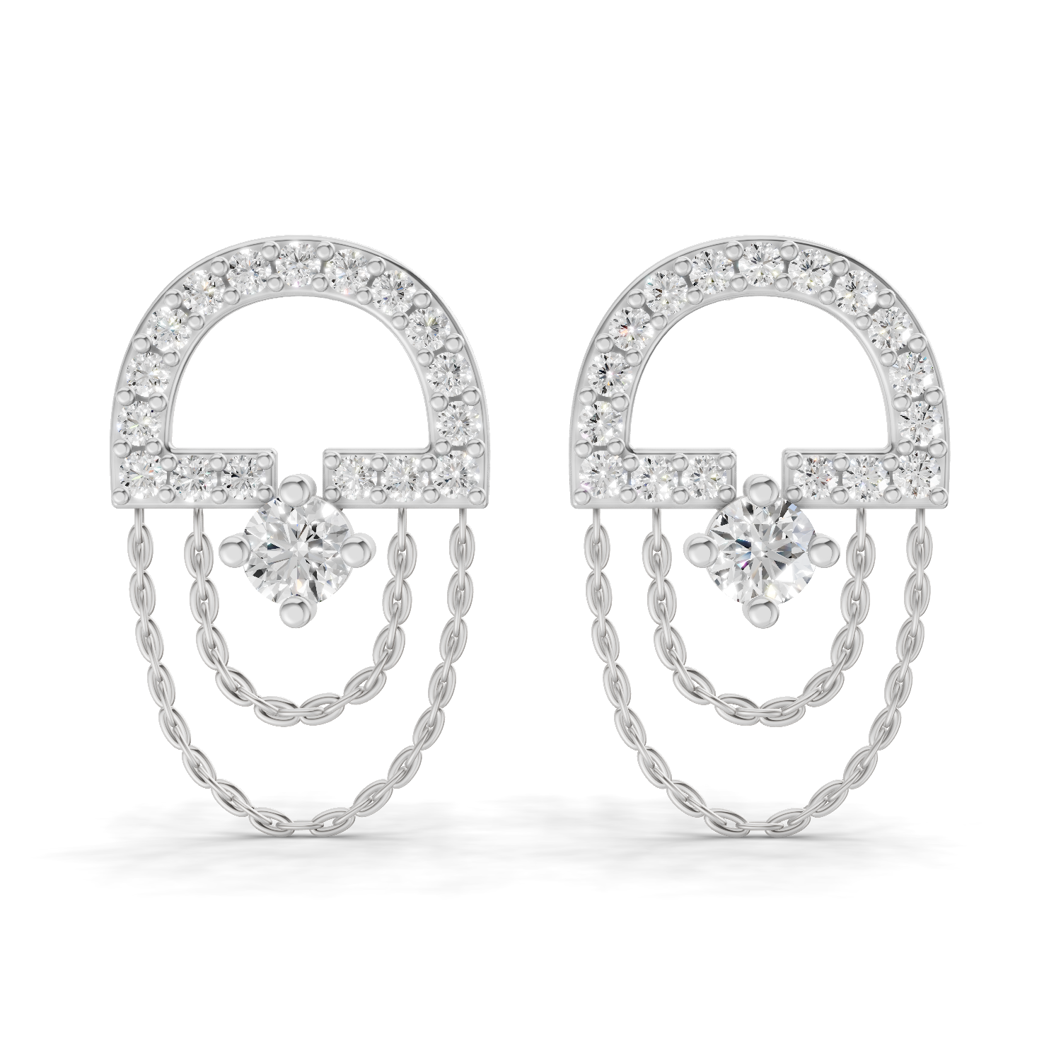 0.46 Carat Chain Drop Stud Earrings 14K - White Gold