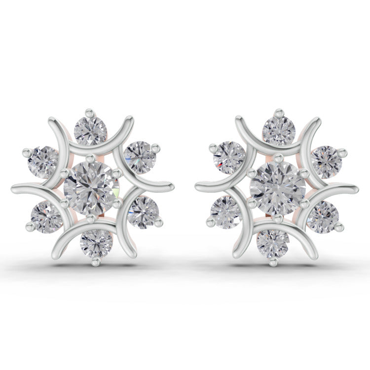 1.73 Carat Round Cluster Diamond Stud Earrings 14K - Rose Gold