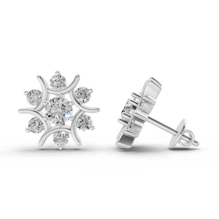 1.73 Carat Round Cluster Diamond Stud Earrings 14K - White Gold