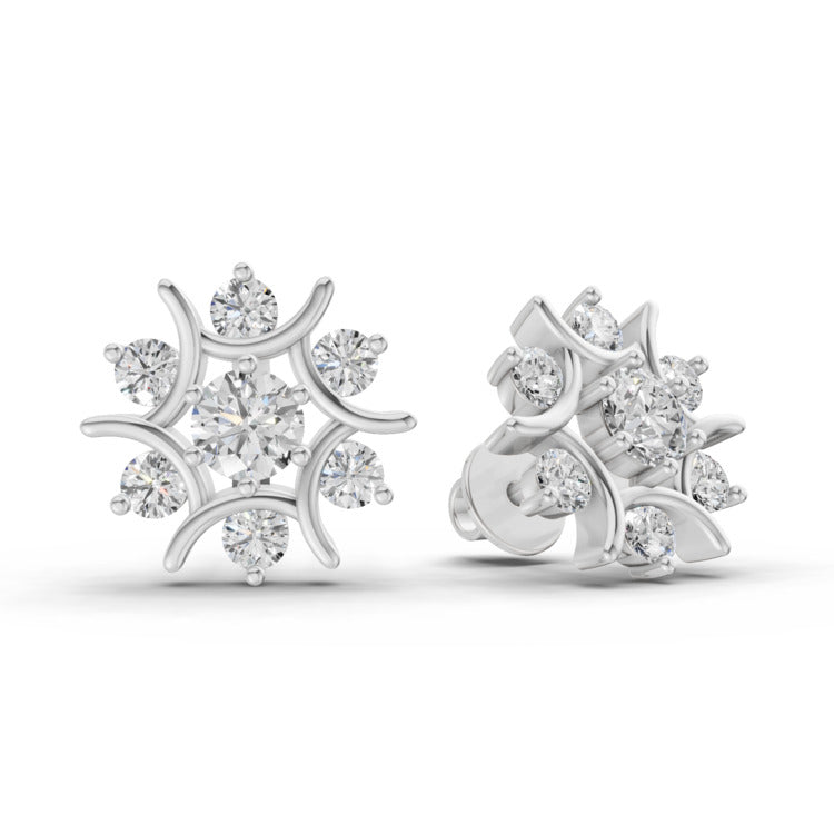1.73 Carat Round Cluster Diamond Stud Earrings 14K - White Gold