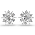 1.73 Carat Round Cluster Diamond Stud Earrings 14K - White Gold