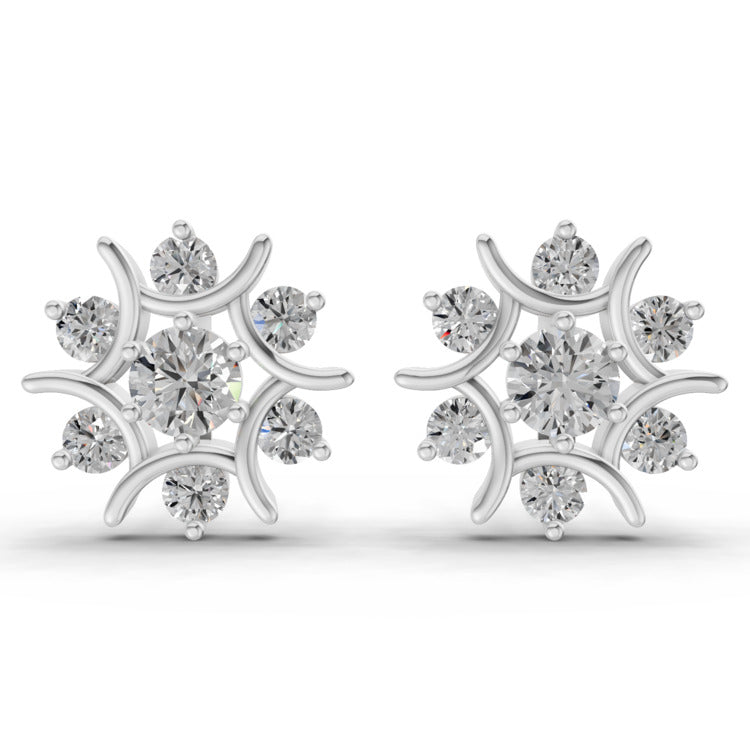 1.73 Carat Round Cluster Diamond Stud Earrings 14K - White Gold