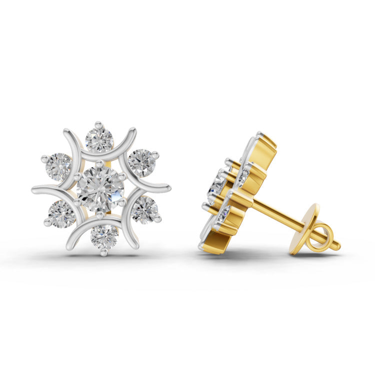 1.73 Carat Round Cluster Diamond Stud Earrings 14K