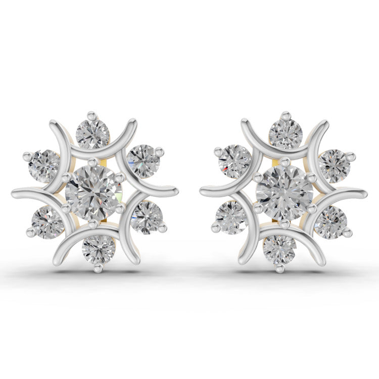1.73 Carat Round Cluster Diamond Stud Earrings 14K