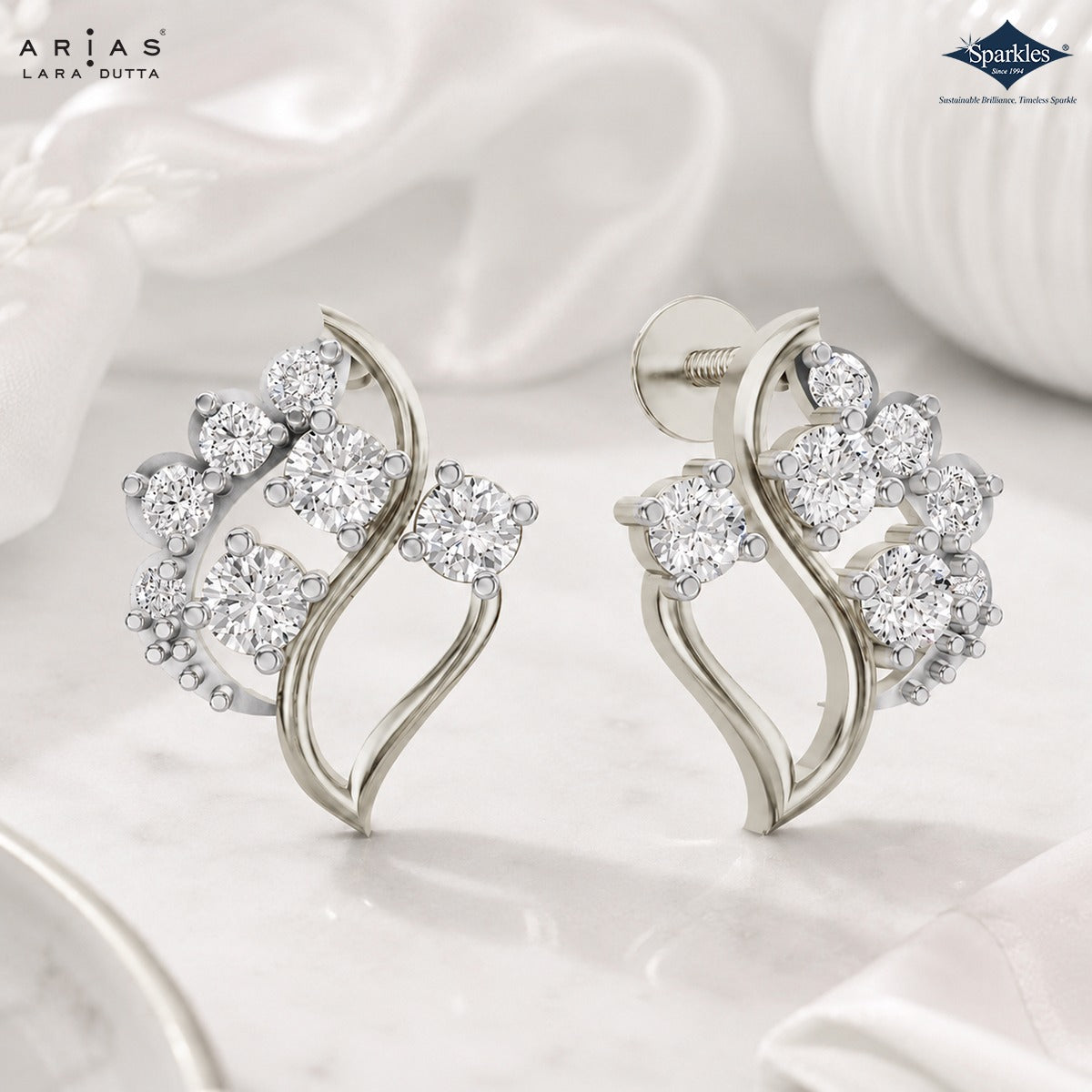 Arias by Lara Dutta Petal Fan Diamond Stud Earrings