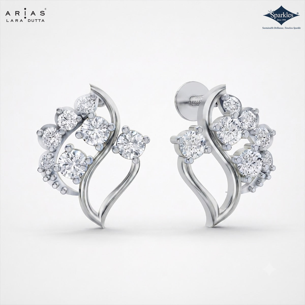 Arias by Lara Dutta Petal Fan Diamond Stud Earrings