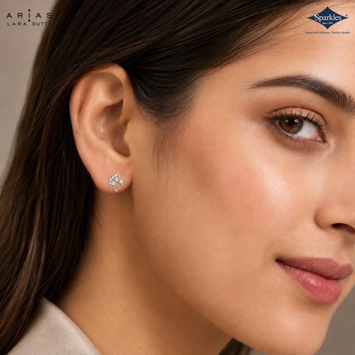Arias by Lara Dutta Petal Fan Diamond Stud Earrings