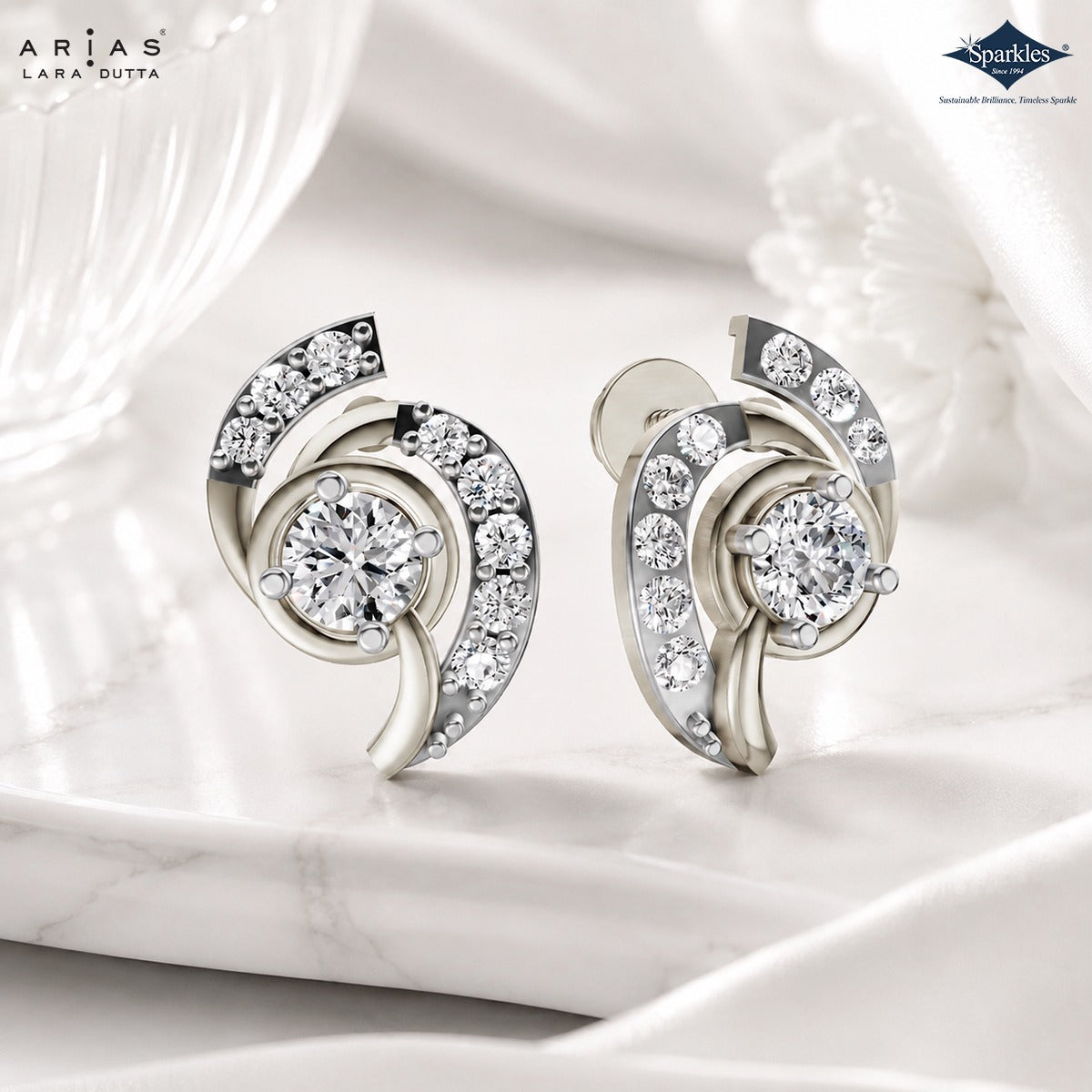 Arias by Lara Dutta Paisley Swirl Diamond Stud Earrings
