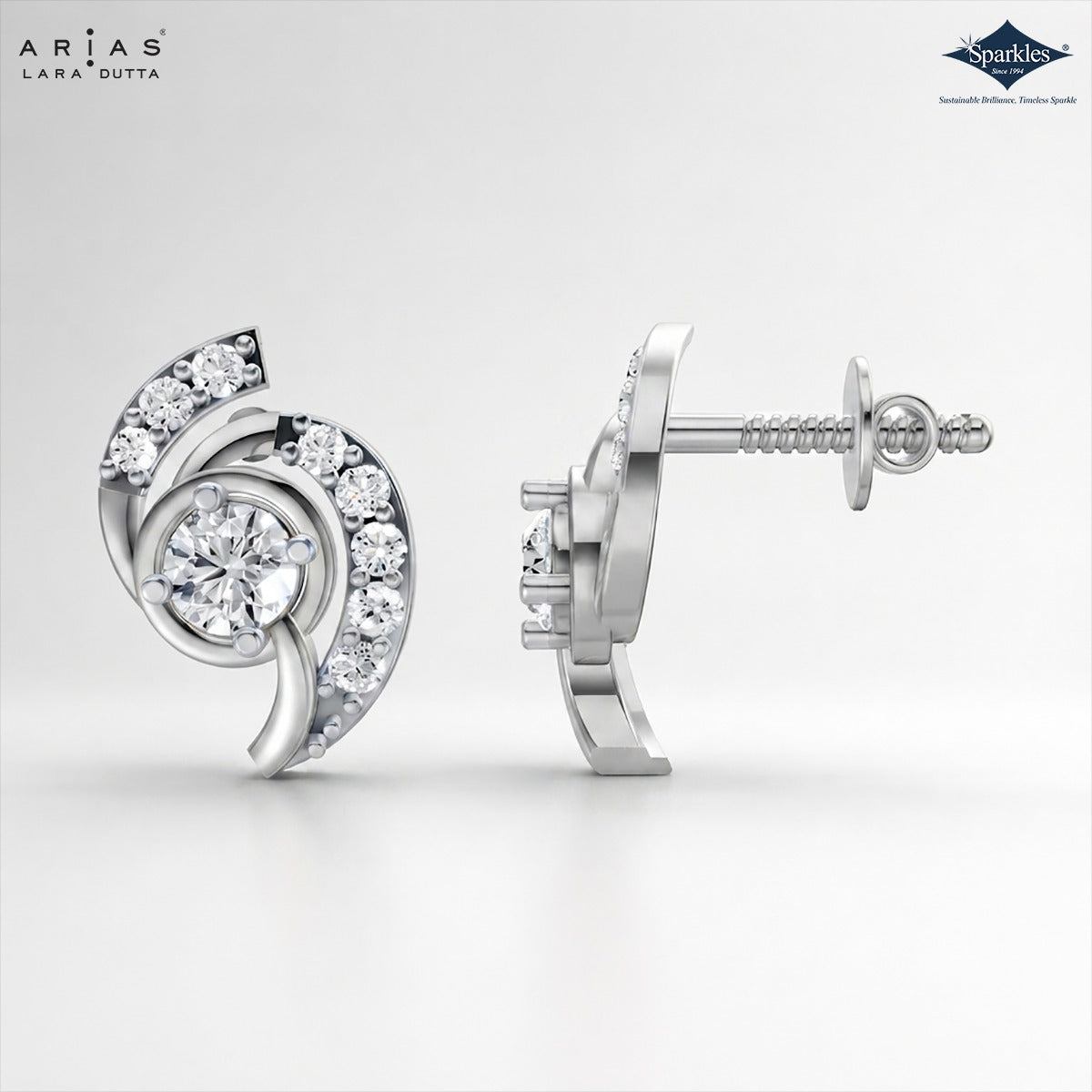 Arias by Lara Dutta Paisley Swirl Diamond Stud Earrings