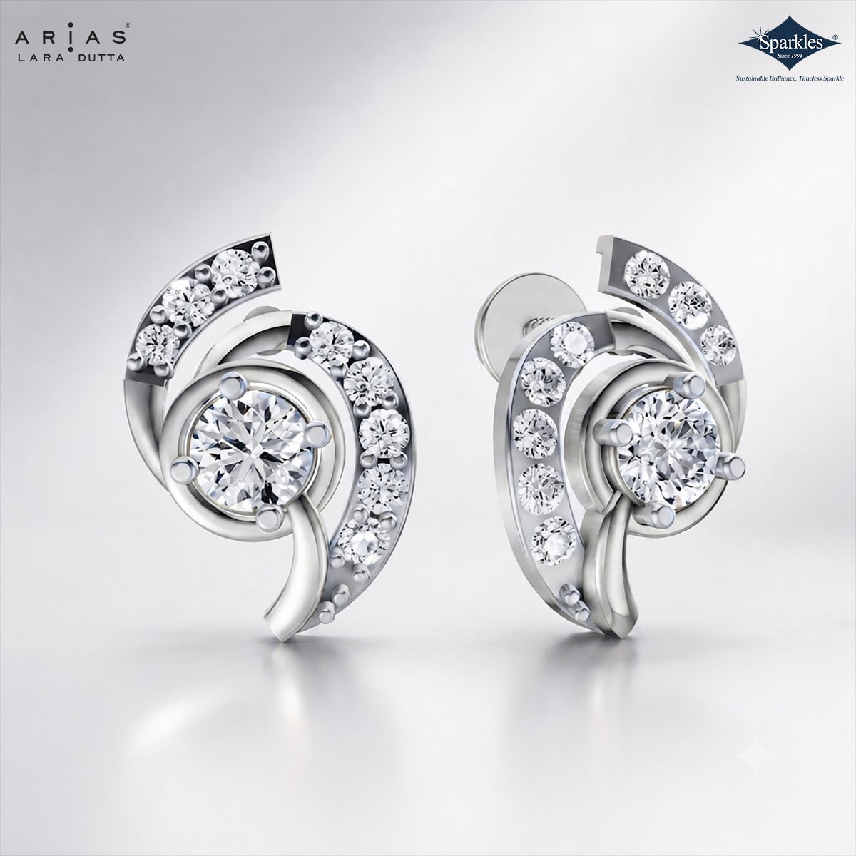 Arias by Lara Dutta Paisley Swirl Diamond Stud Earrings