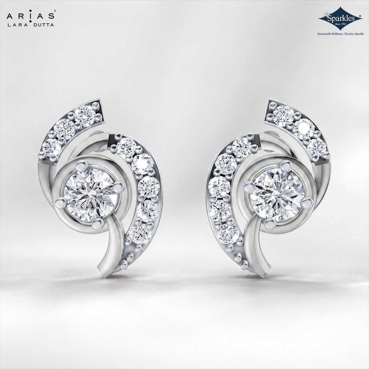 Arias by Lara Dutta Paisley Swirl Diamond Stud Earrings