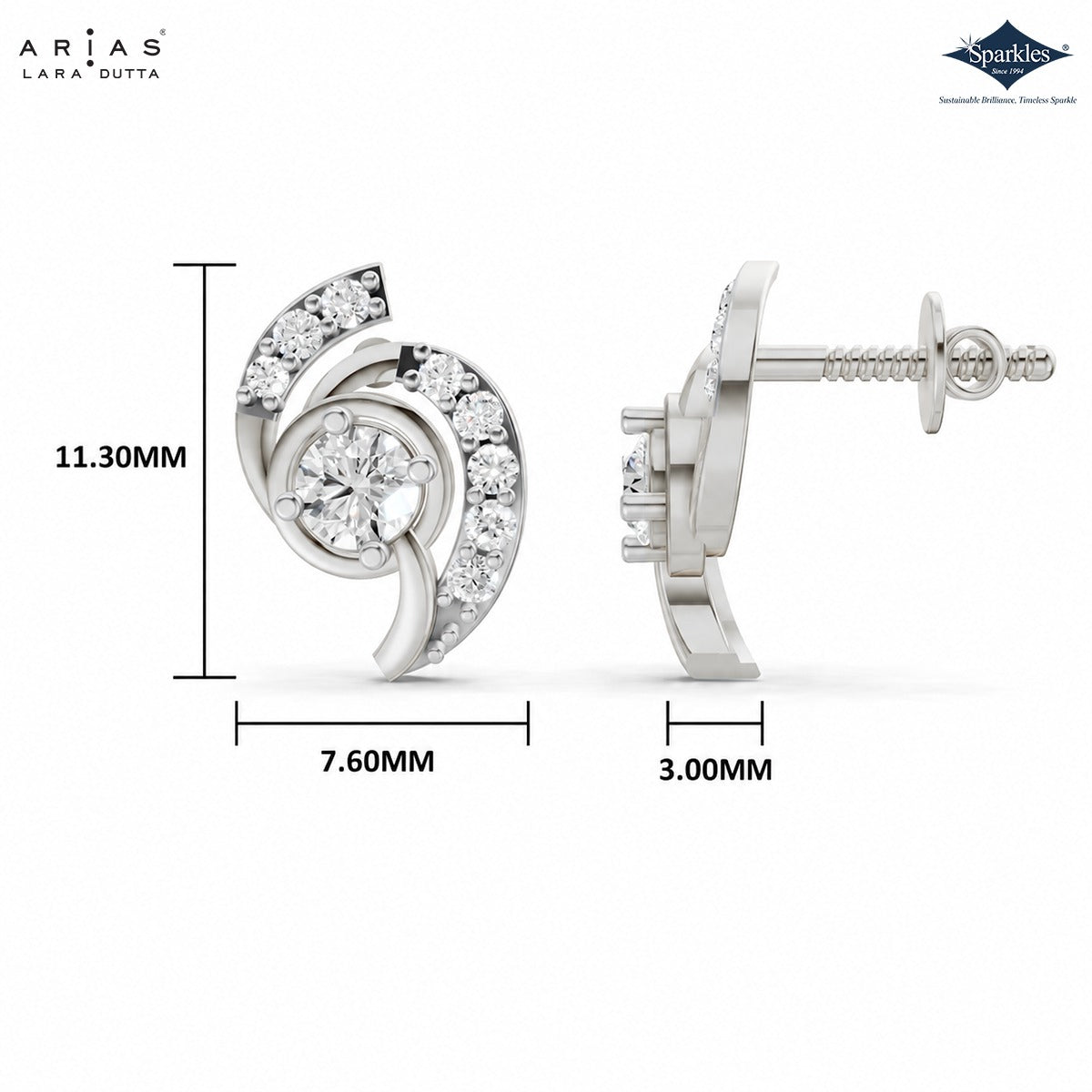 Arias by Lara Dutta Paisley Swirl Diamond Stud Earrings