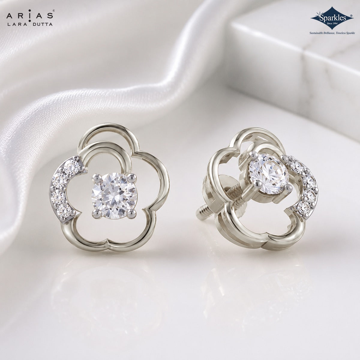 Arias by Lara Dutta Petal Bloom Diamond Stud Earrings