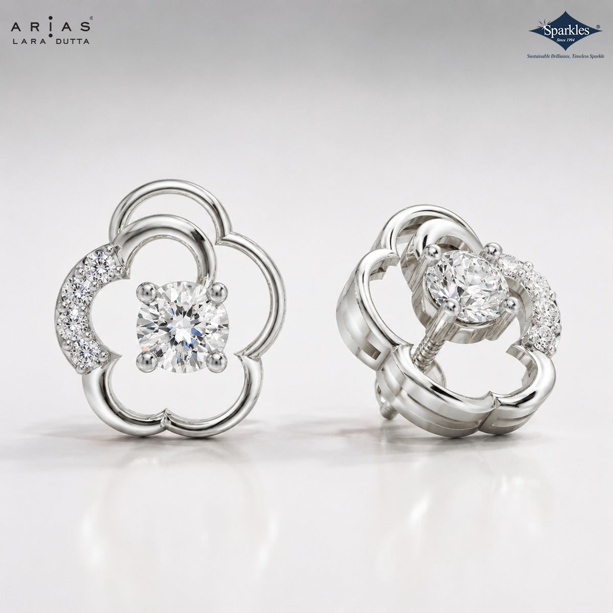 Arias by Lara Dutta Petal Bloom Diamond Stud Earrings