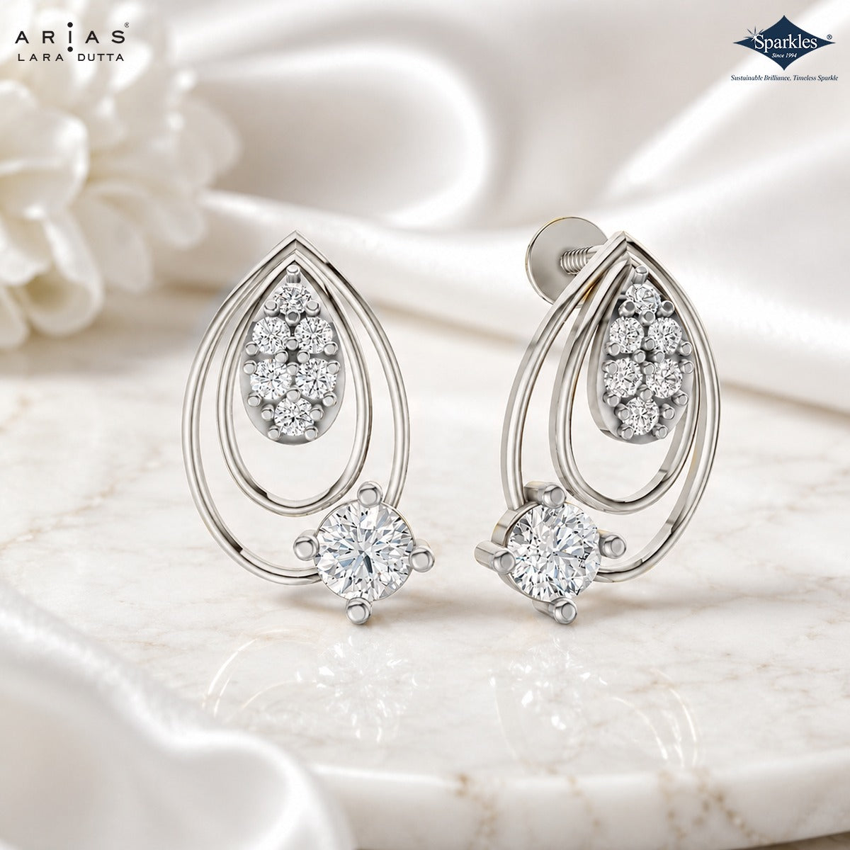Arias by Lara Dutta Twin Teardrop Diamond Drop Earrings