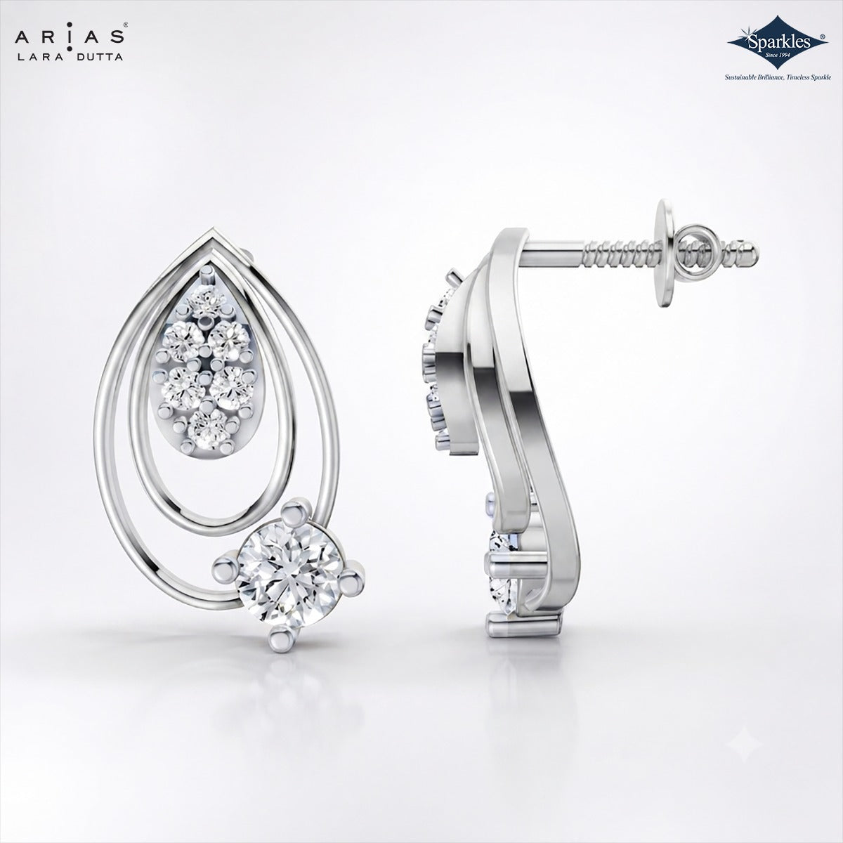 Arias by Lara Dutta Twin Teardrop Diamond Drop Earrings