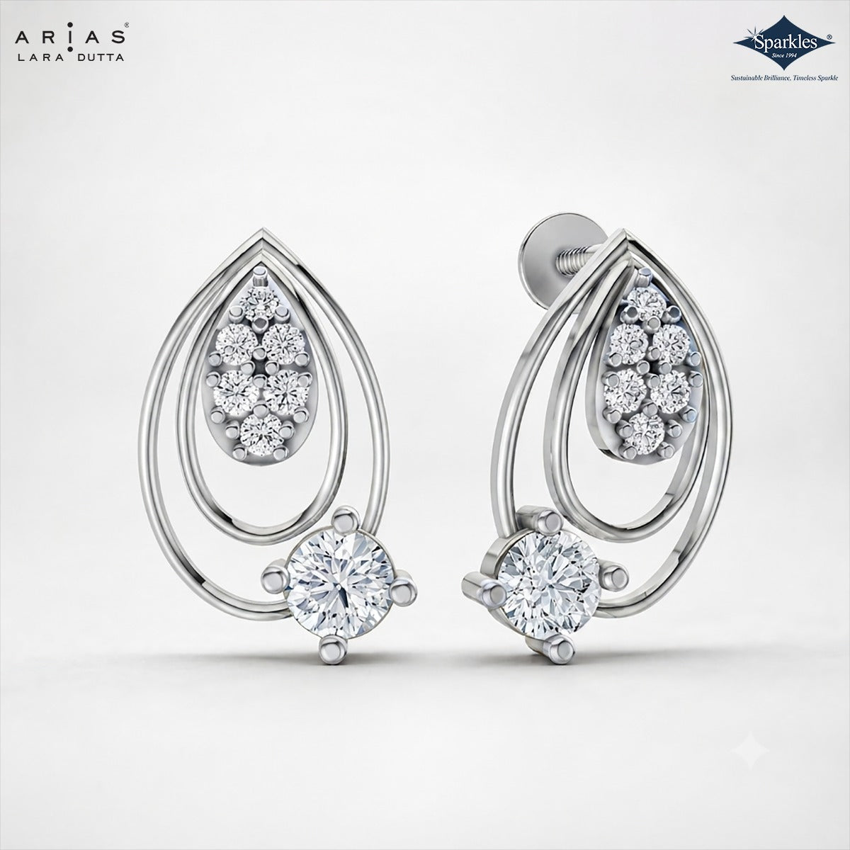 Arias by Lara Dutta Twin Teardrop Diamond Drop Earrings
