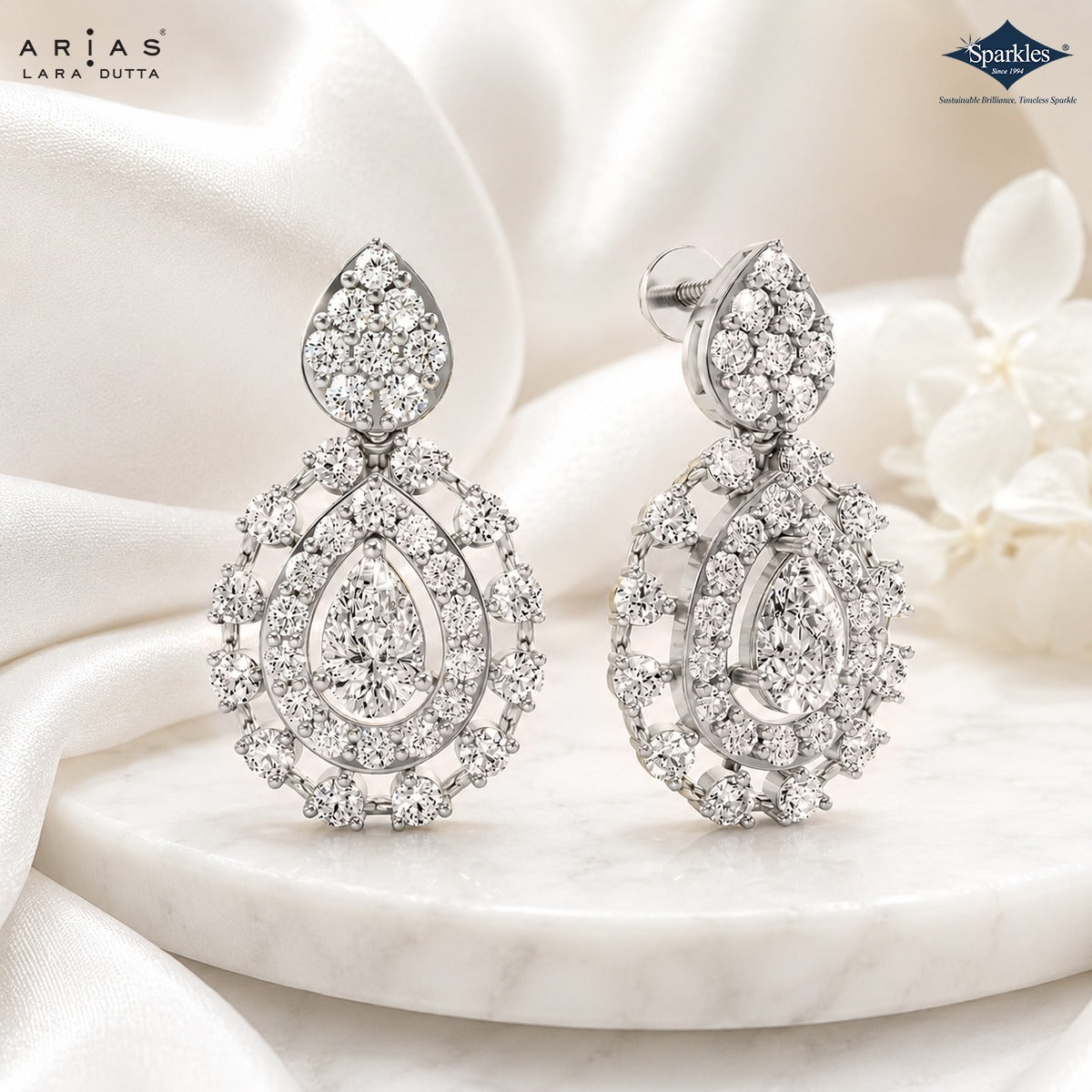 Sparkles Arias by Lara Dutta Fanned Tassel Diamond Drop Earrings