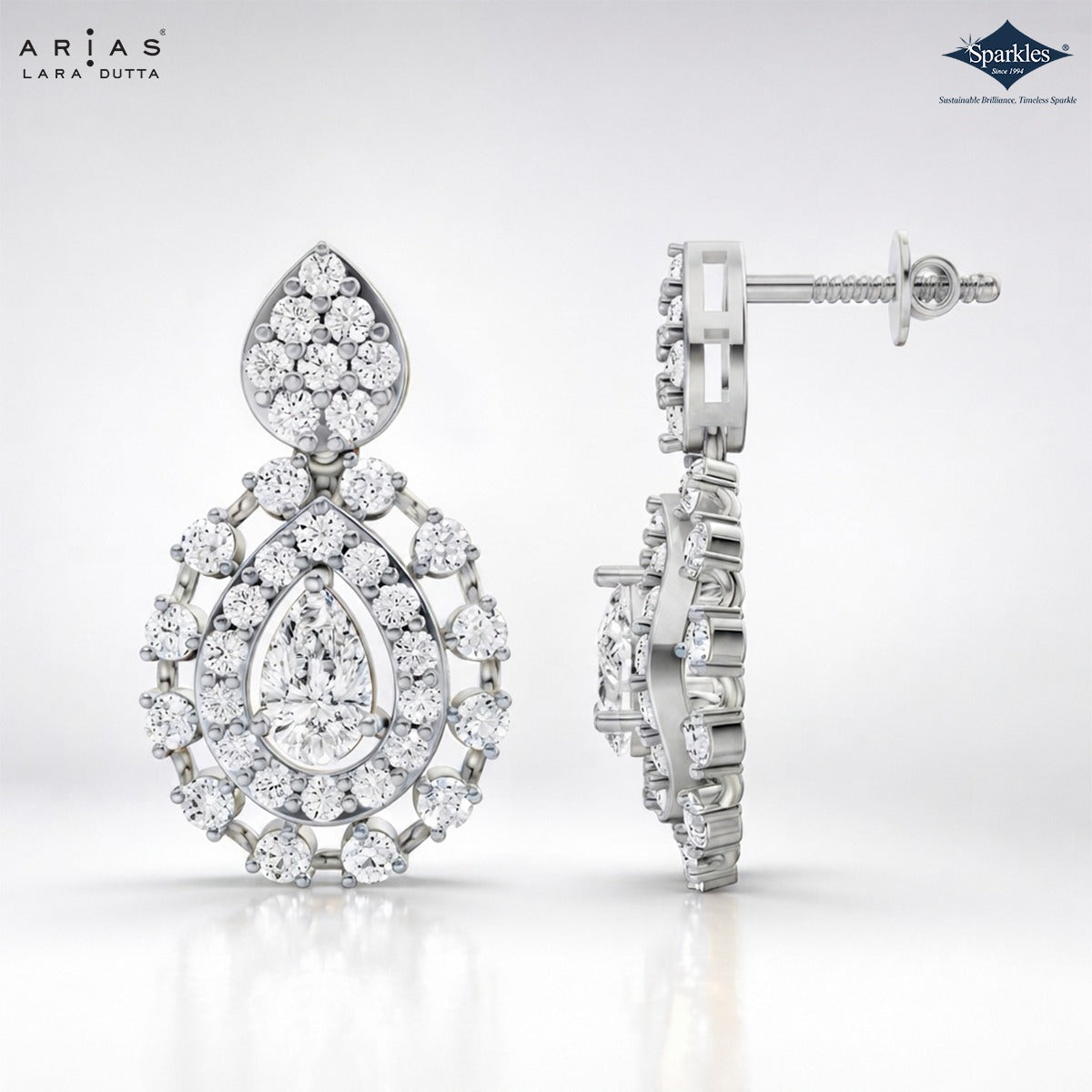 Sparkles Arias by Lara Dutta Fanned Tassel Diamond Drop Earrings