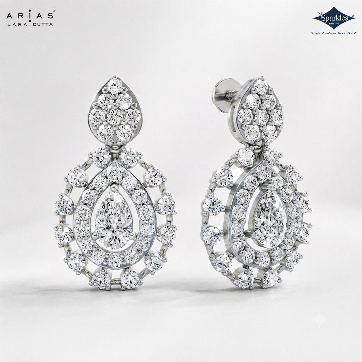 Sparkles Arias by Lara Dutta Teardrop Halo Diamond Drop Earrings