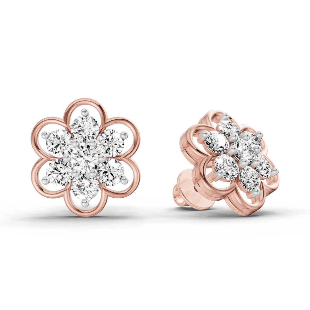 1.20 Carat Floral Cluster Diamond Stud Earrings 14K - Rose Gold