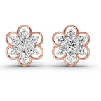 1.20 Carat Floral Cluster Diamond Stud Earrings 14K - Rose Gold