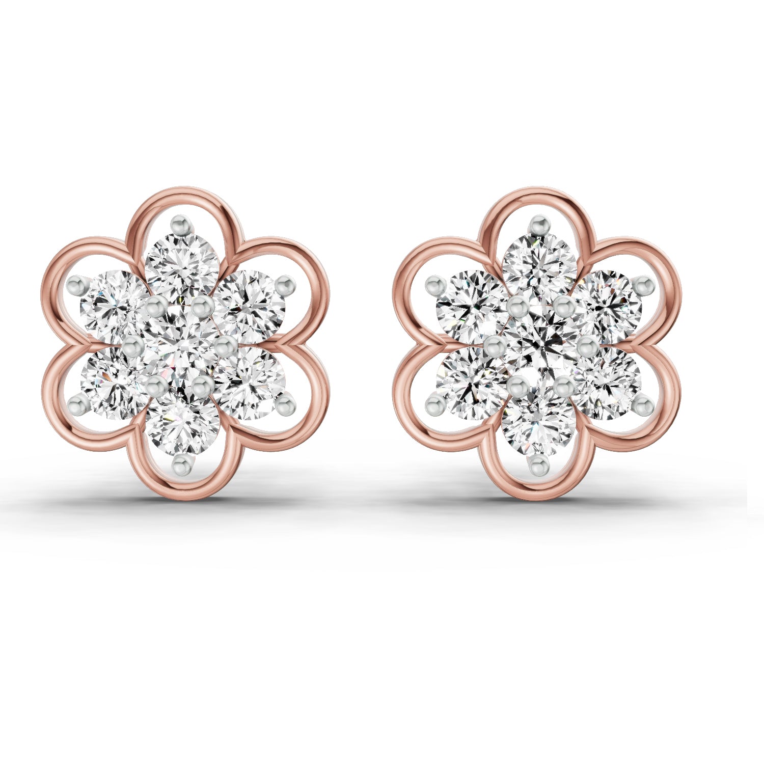 1.20 Carat Floral Cluster Diamond Stud Earrings 14K - Rose Gold