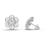 1.20 Carat Floral Cluster Diamond Stud Earrings 14K - White Gold