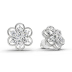 1.20 Carat Floral Cluster Diamond Stud Earrings 14K - White Gold